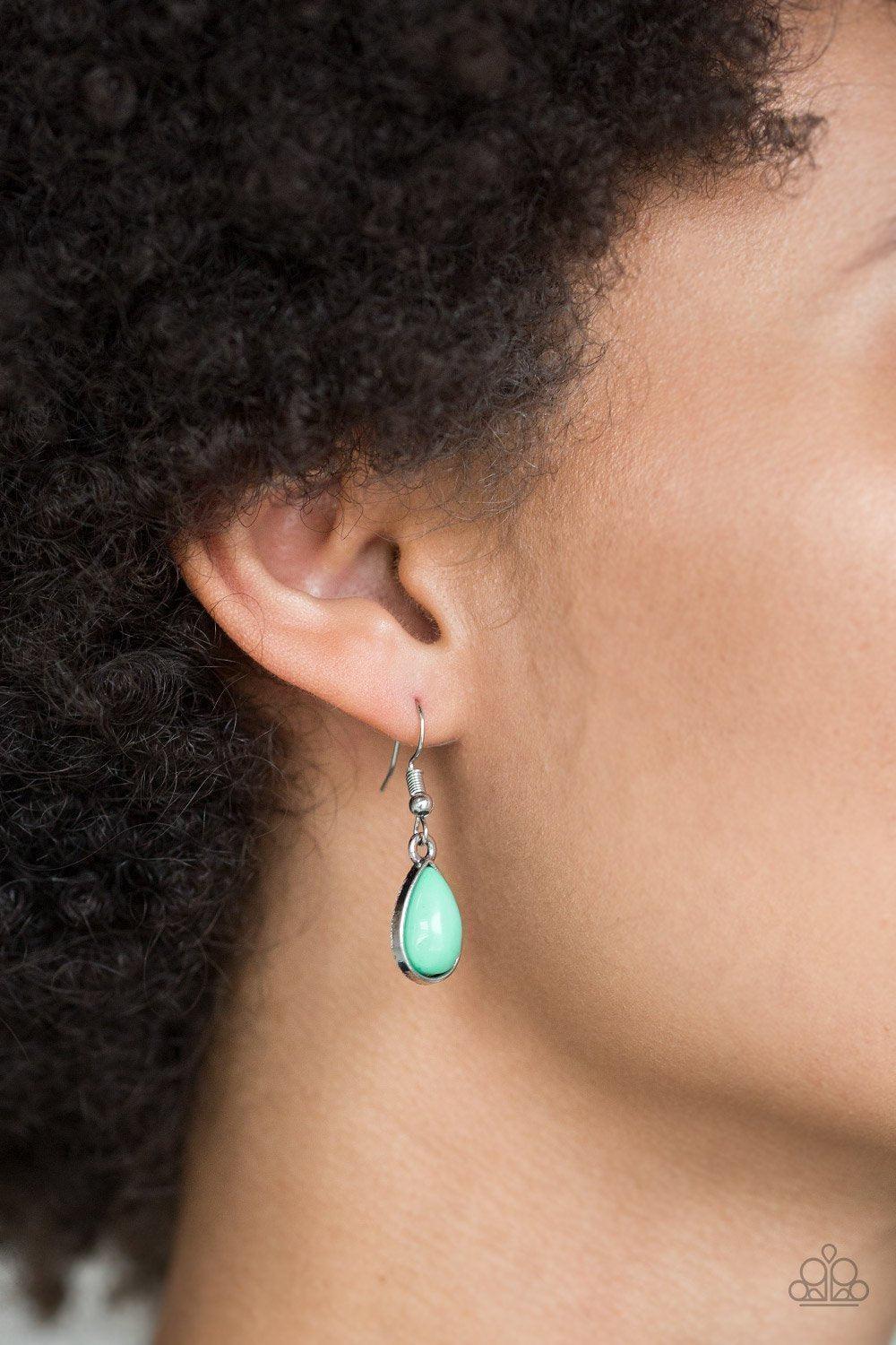 Jaw-Dropping Diva Green Teardrop Necklace - Paparazzi Accessories- on model - CarasShop.com - Paparazzi Jewelry by Cara Jewels