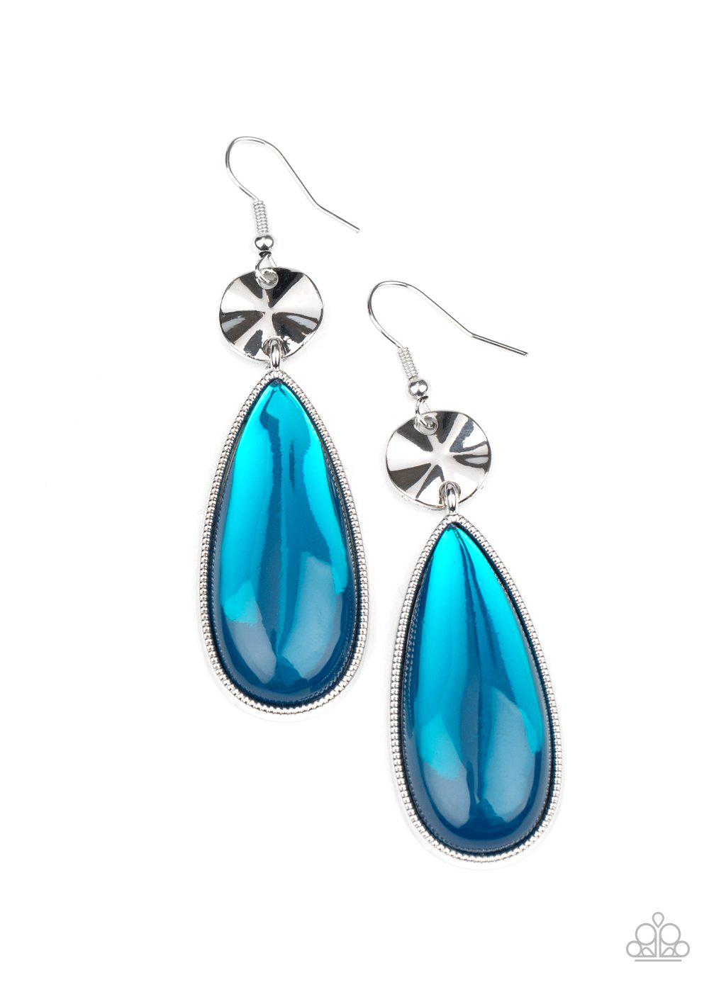 Jaw-Dropping Drama Blue Earrings - Paparazzi Accessories- on model - CarasShop.com - Paparazzi Jewelry by Cara Jewels