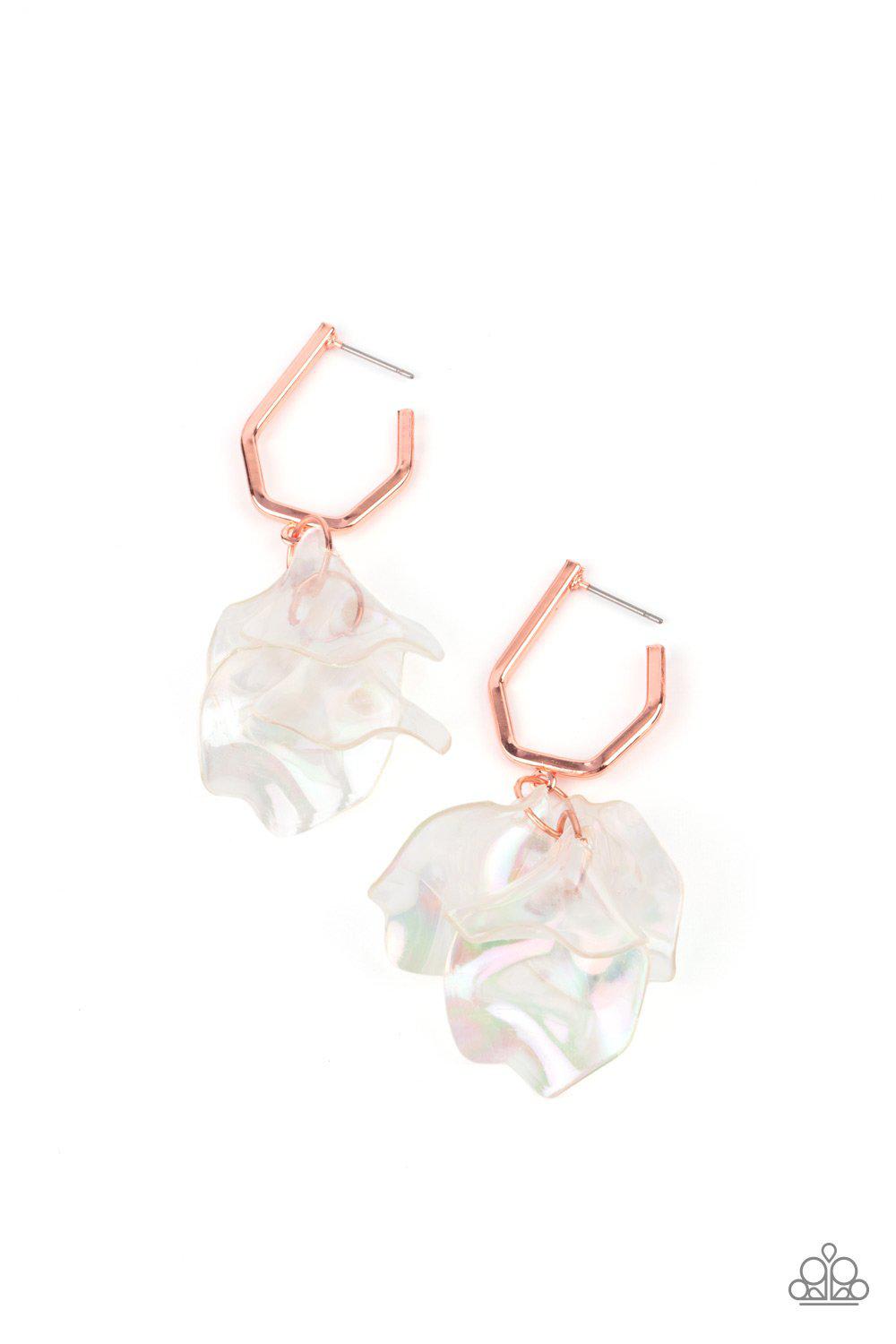 Jaw-Droppingly Jelly Copper and Iridescent Acrylic Petal Hoop Earrings - Paparazzi Accessories- lightbox - CarasShop.com - Paparazzi Jewelry by Cara Jewels