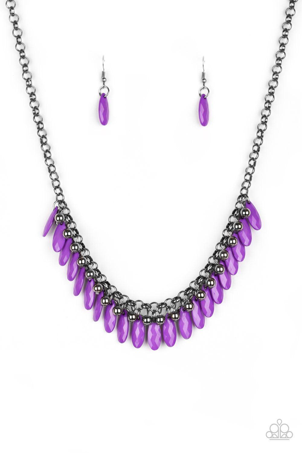 Jersey Shore Purple and Gunmetal Necklace - Paparazzi Accessories- on model - CarasShop.com - Paparazzi Jewelry by Cara Jewels