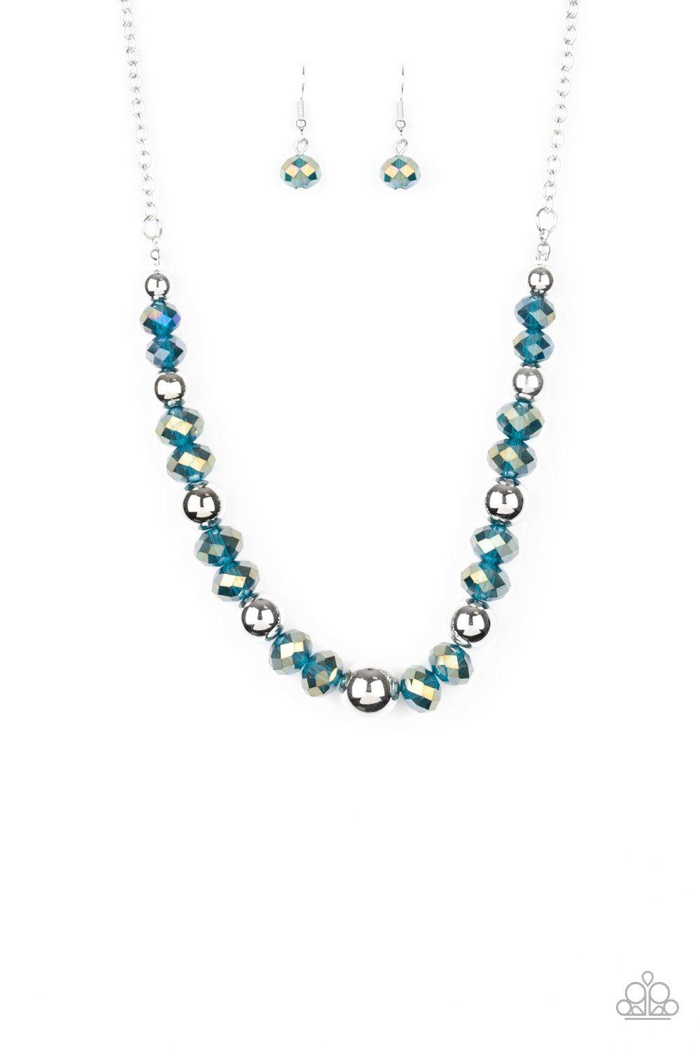 Jewel Jam Metallic Blue Oil Spill Necklace - Paparazzi Accessories - free matching earrings -CarasShop.com - Paparazzi Jewelry by Cara Jewels