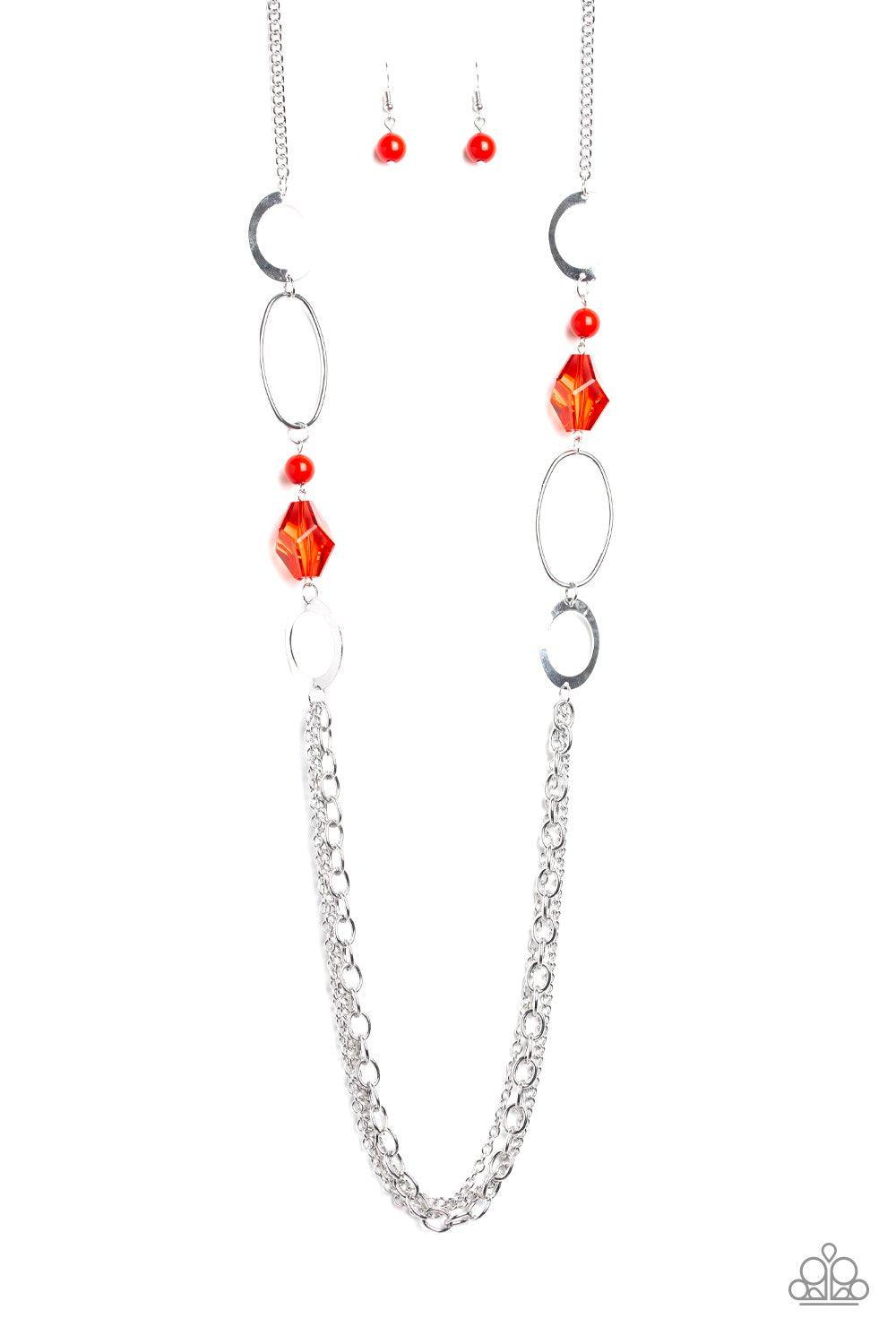 Jewel Jubilee Silver and Red Necklace - Paparazzi Accessories - free matching earrings -CarasShop.com - Paparazzi Jewelry by Cara Jewels