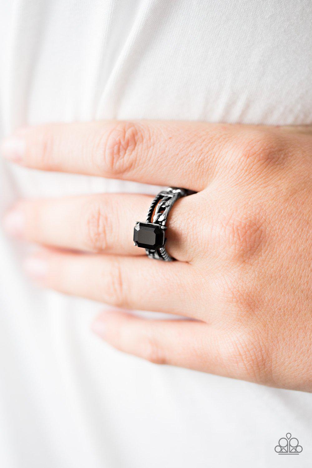 Jewel Of My Eye Silver and Black Gem Ring - Paparazzi Accessories- lightbox - CarasShop.com - Paparazzi Jewelry by Cara Jewels