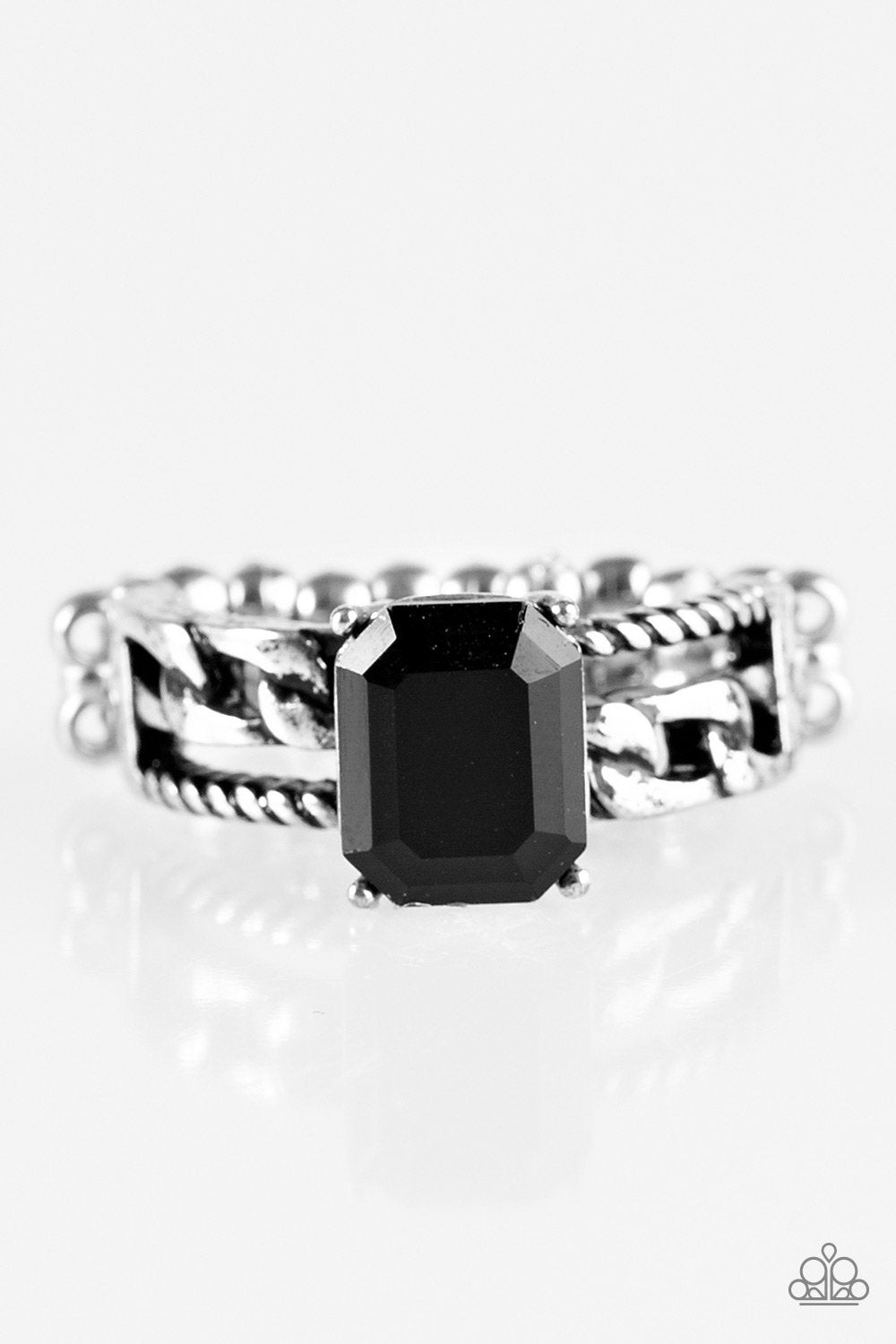 Jewel Of My Eye Silver and Black Gem Ring - Paparazzi Accessories- on model - CarasShop.com - Paparazzi Jewelry by Cara Jewels