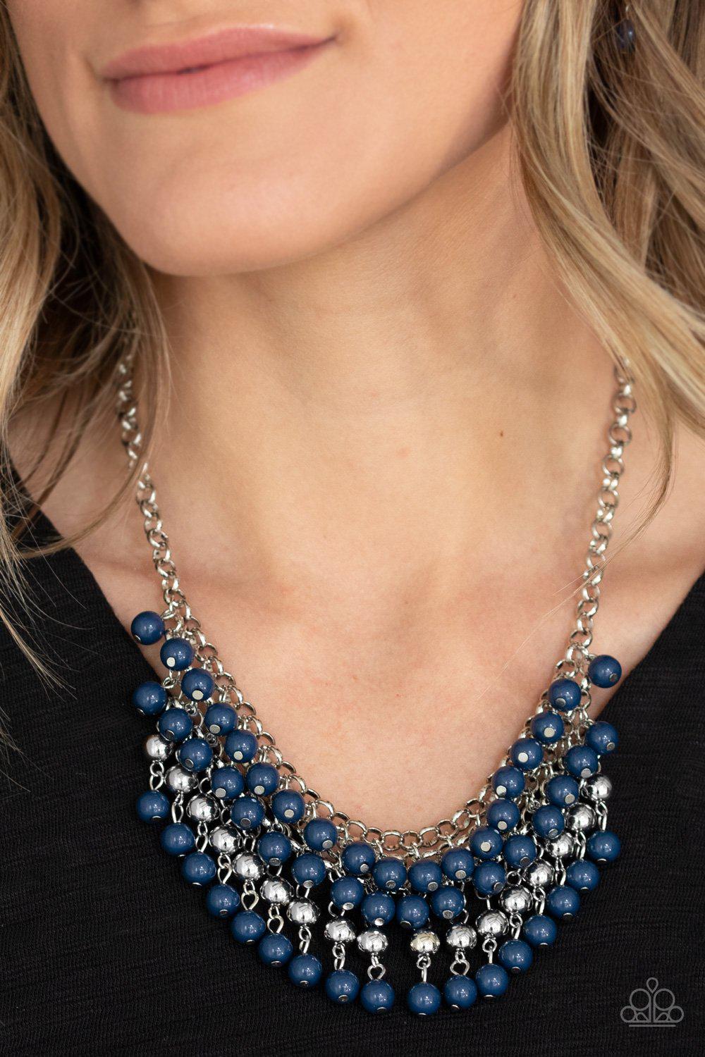 Jubilant Jingle Dark Blue Bead Fringe Necklace - Paparazzi Accessories- lightbox - CarasShop.com - Paparazzi Jewelry by Cara Jewels