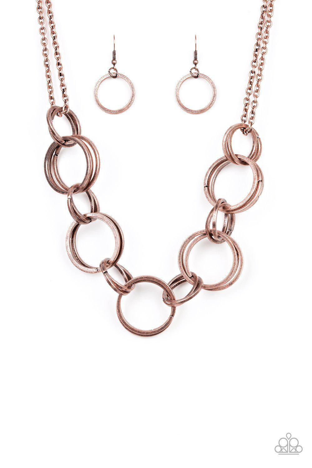 Jump Into The Ring Copper Necklace - Paparazzi Accessories- lightbox - CarasShop.com - Paparazzi Jewelry by Cara Jewels