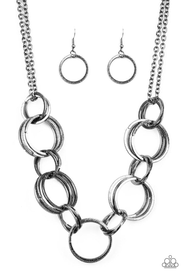 Jump Into The Ring Gunmetal Black Necklace - Paparazzi Accessories- lightbox - CarasShop.com - Paparazzi Jewelry by Cara Jewels