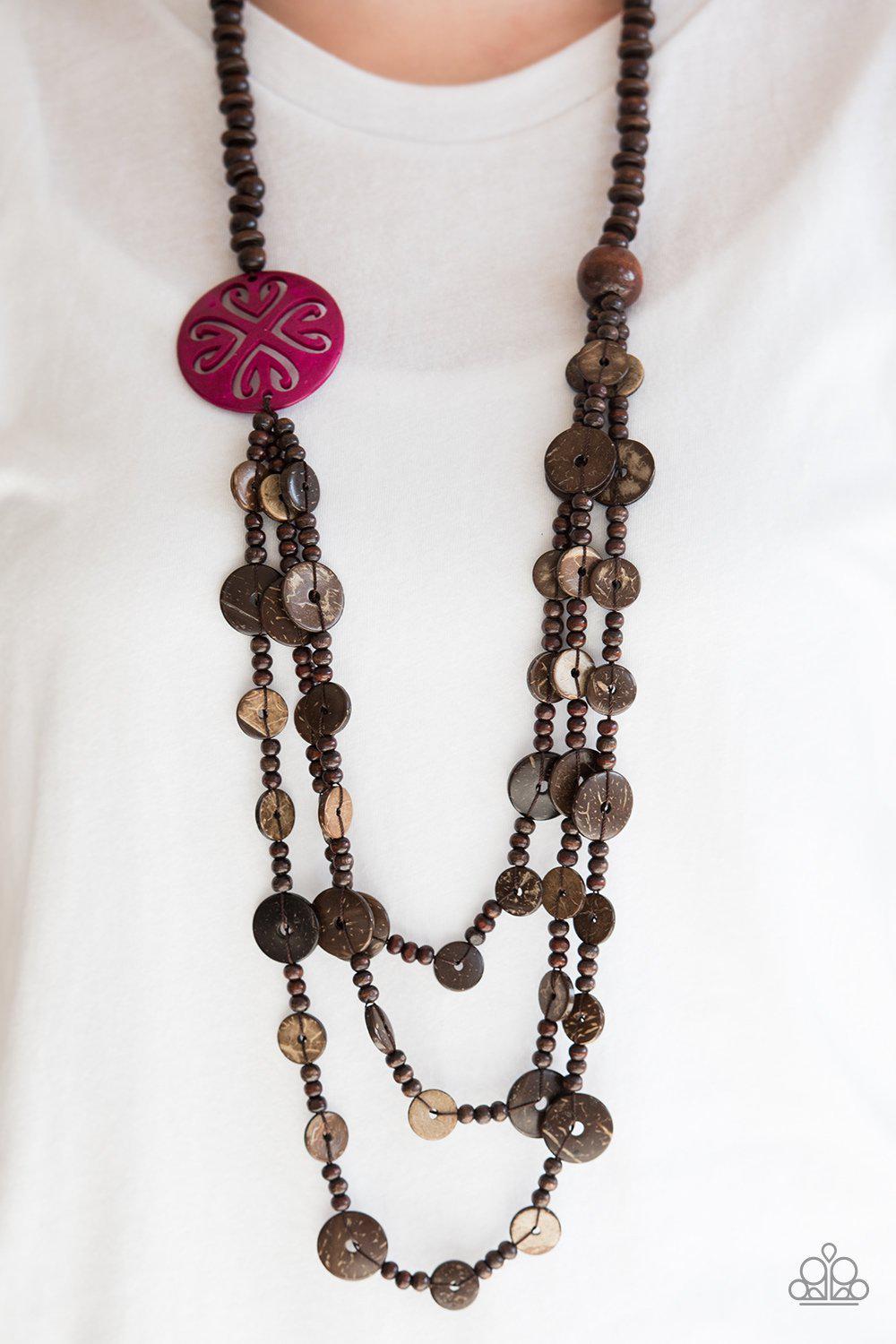 Jungle Jive Pink Wood Necklace - Paparazzi Accessories- lightbox - CarasShop.com - Paparazzi Jewelry by Cara Jewels