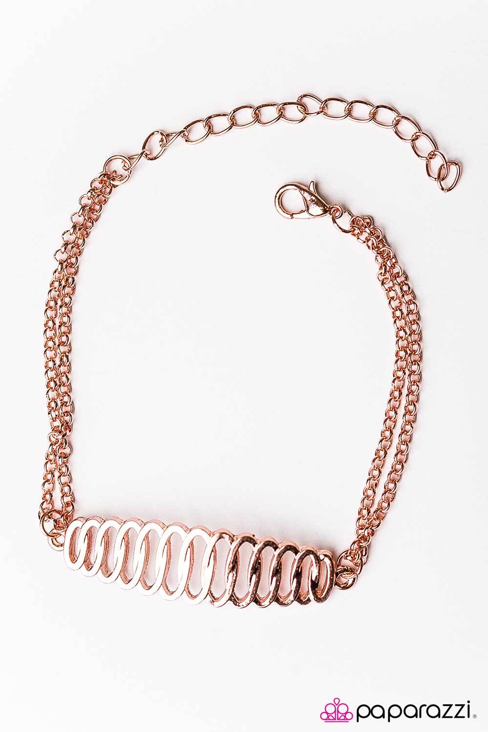 Jungle Journey Shiny Copper Bracelet - Paparazzi Accessories- on model - CarasShop.com - Paparazzi Jewelry by Cara Jewels