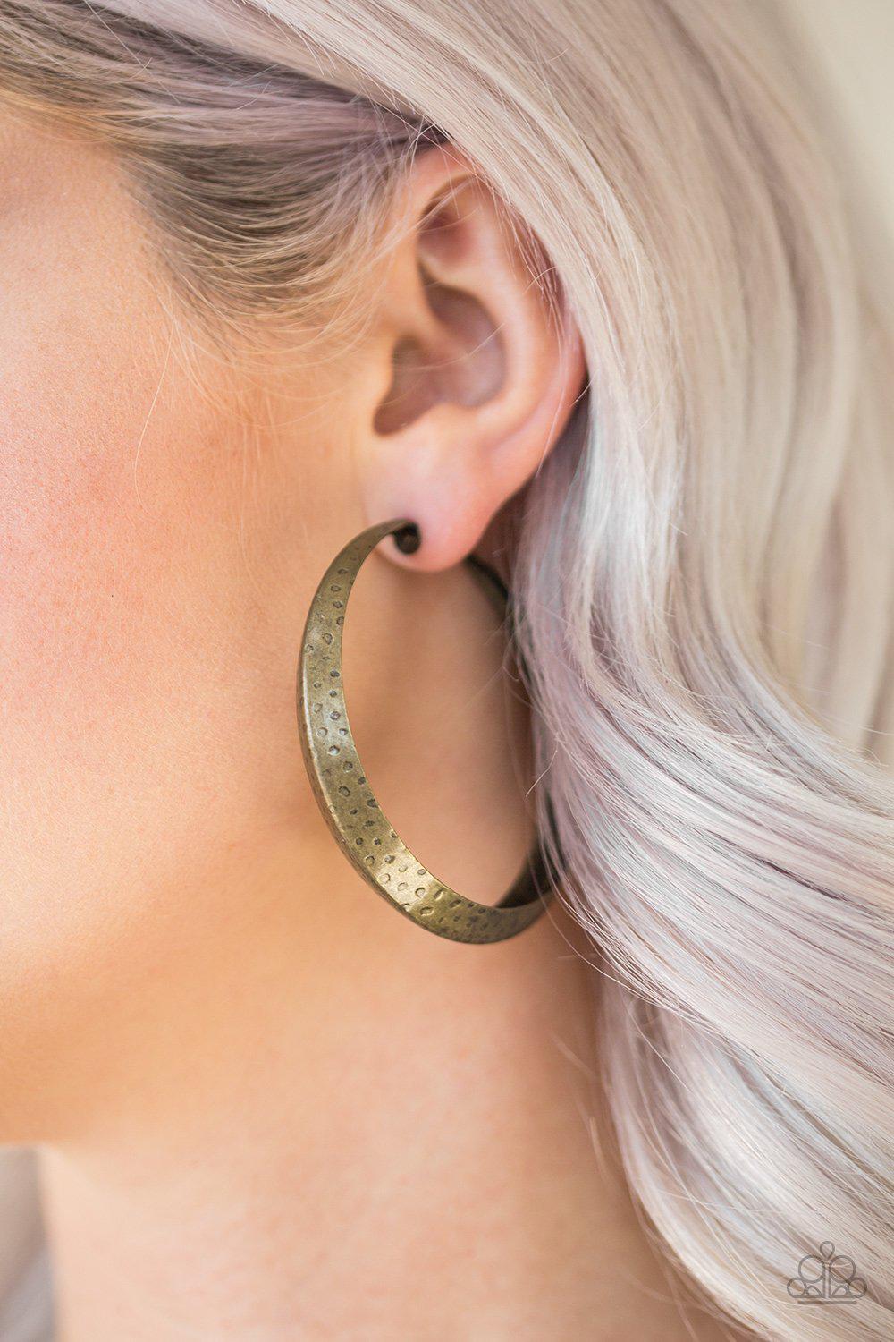 Jungle To Jungle Brass Hoop Earrings - Paparazzi Accessories- lightbox - CarasShop.com - Paparazzi Jewelry by Cara Jewels