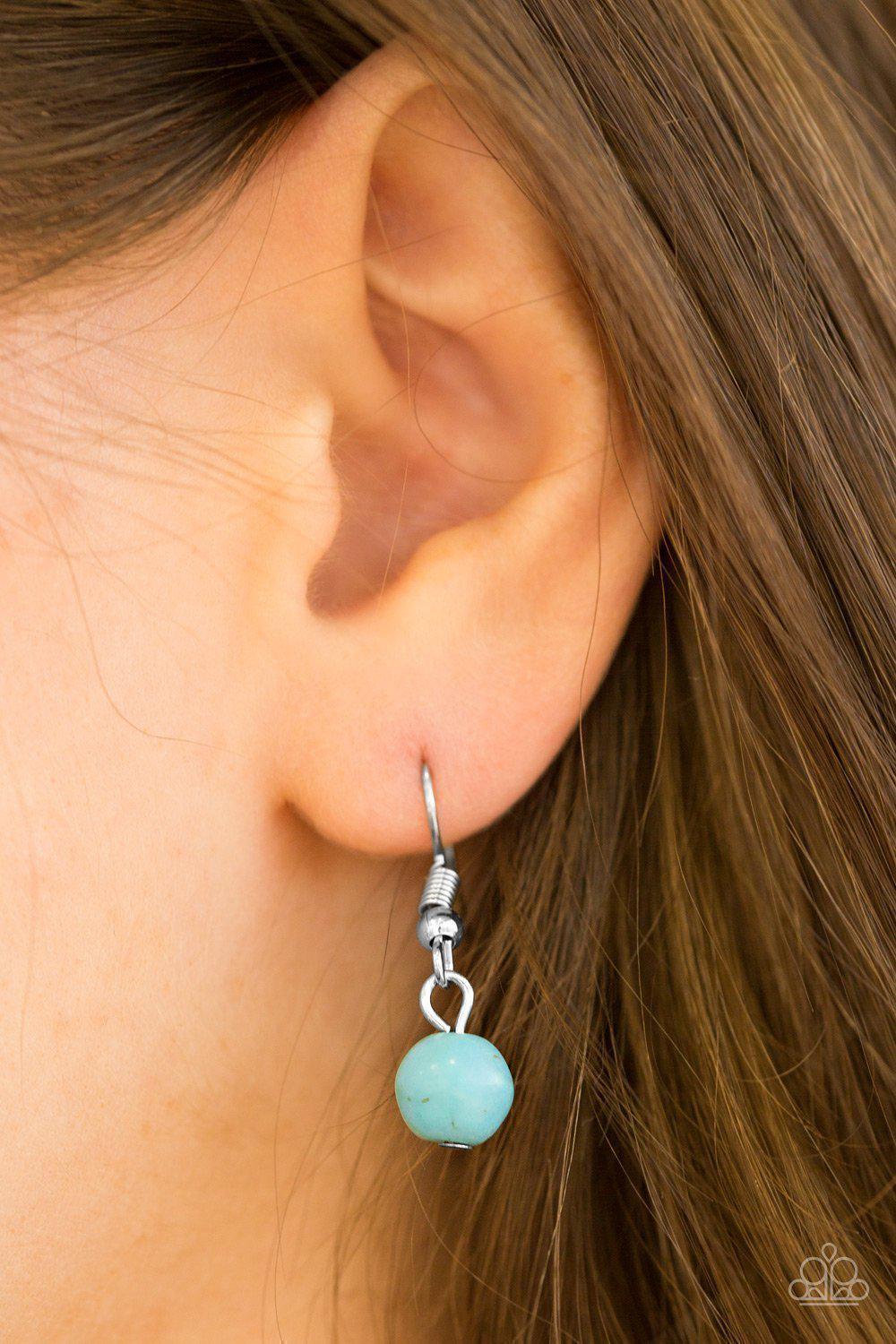 Jurassic Park Party Turquoise and White Stone Necklace - Paparazzi Accessories- on model - CarasShop.com - Paparazzi Jewelry by Cara Jewels