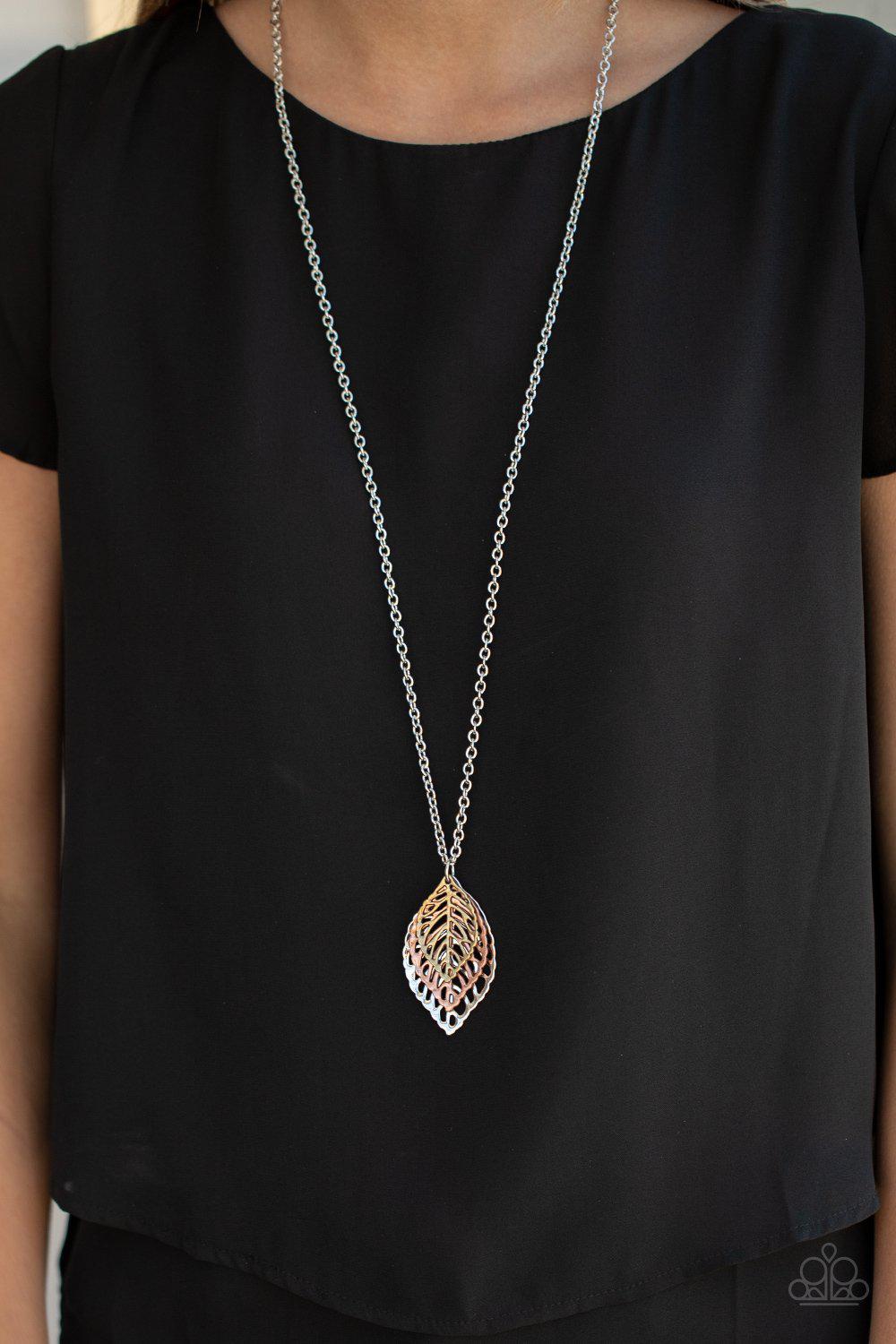 Just Be-LEAF Multi - Brass, Copper and Silver Leaf Pendant Necklace - Paparazzi Accessories- lightbox - CarasShop.com - Paparazzi Jewelry by Cara Jewels