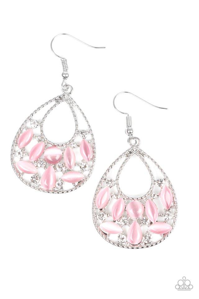 Just Dewing My Thing Pink Moonstone Earrings - Paparazzi Accessories- on model - CarasShop.com - Paparazzi Jewelry by Cara Jewels