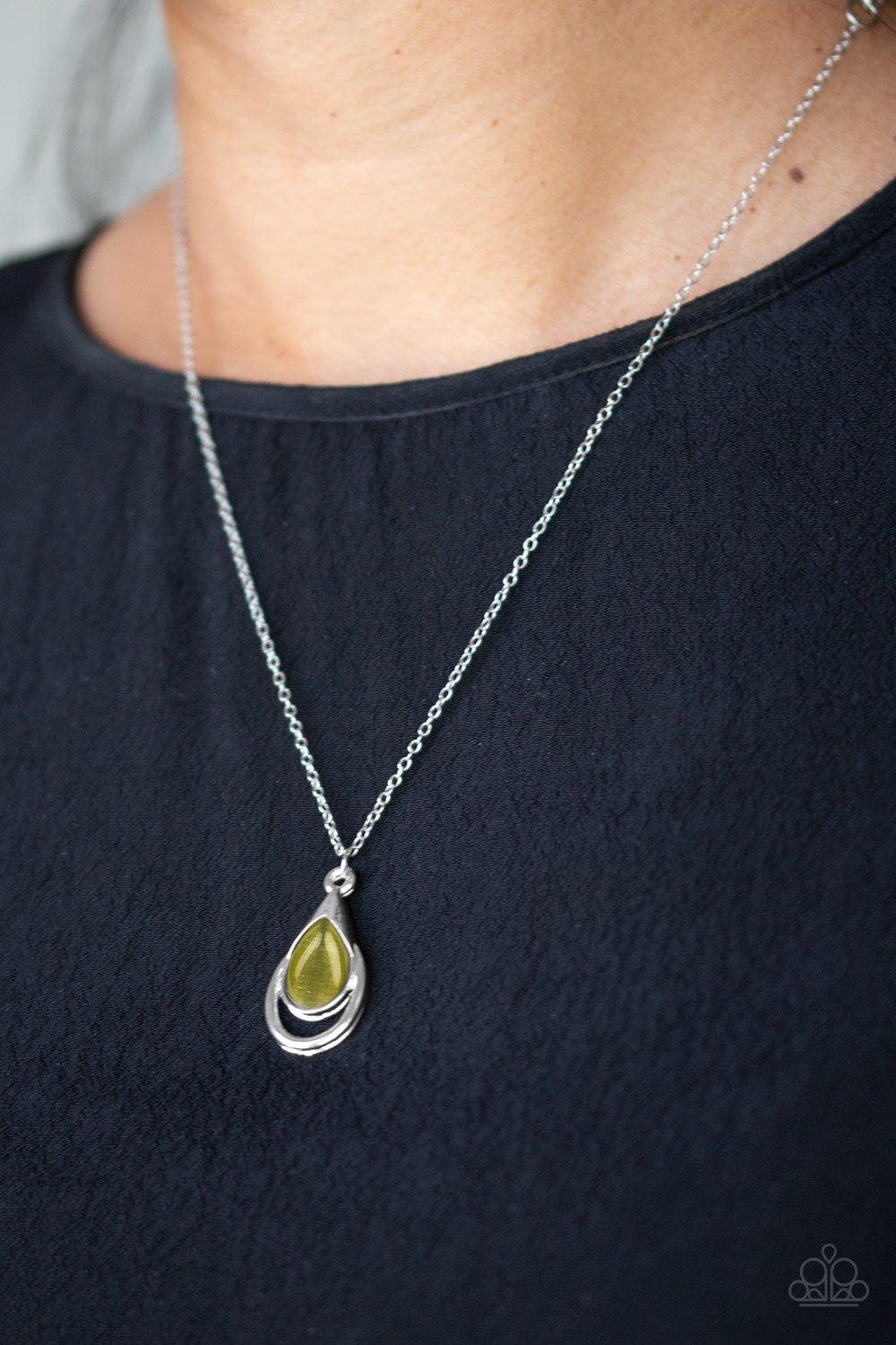 Just Drop It Silver and Green Moonstone Necklace - Paparazzi Accessories- lightbox - CarasShop.com - Paparazzi Jewelry by Cara Jewels