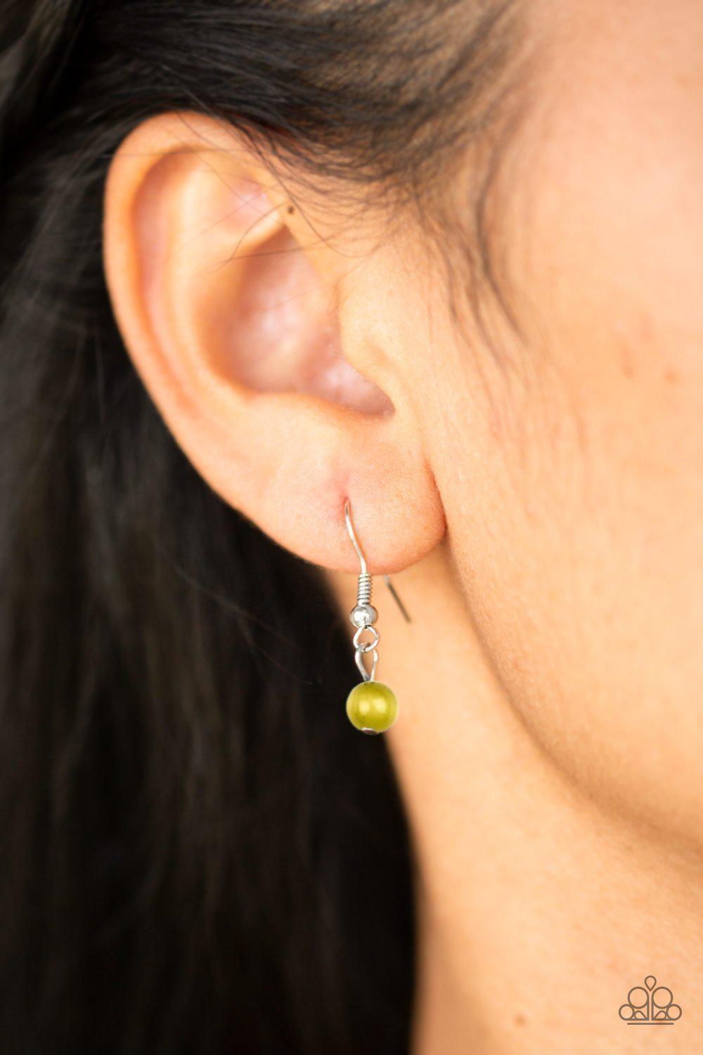 Just Drop It Silver and Green Moonstone Necklace - Paparazzi Accessories- on model - CarasShop.com - Paparazzi Jewelry by Cara Jewels