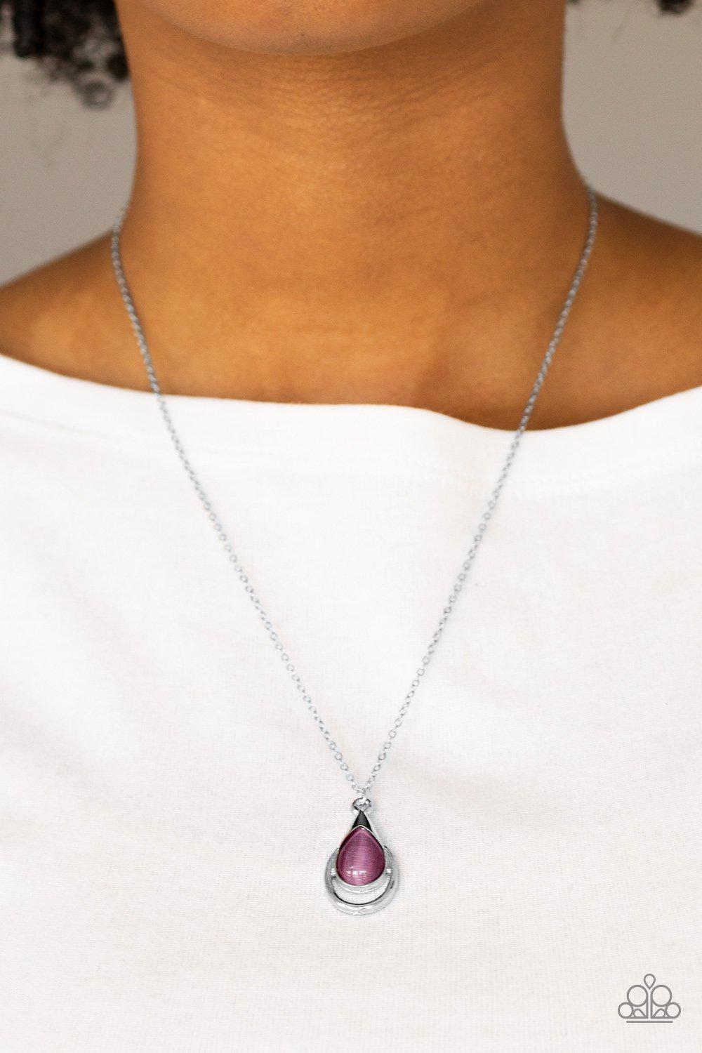 Just Drop It Silver and Purple Moonstone Necklace - Paparazzi Accessories- lightbox - CarasShop.com - Paparazzi Jewelry by Cara Jewels