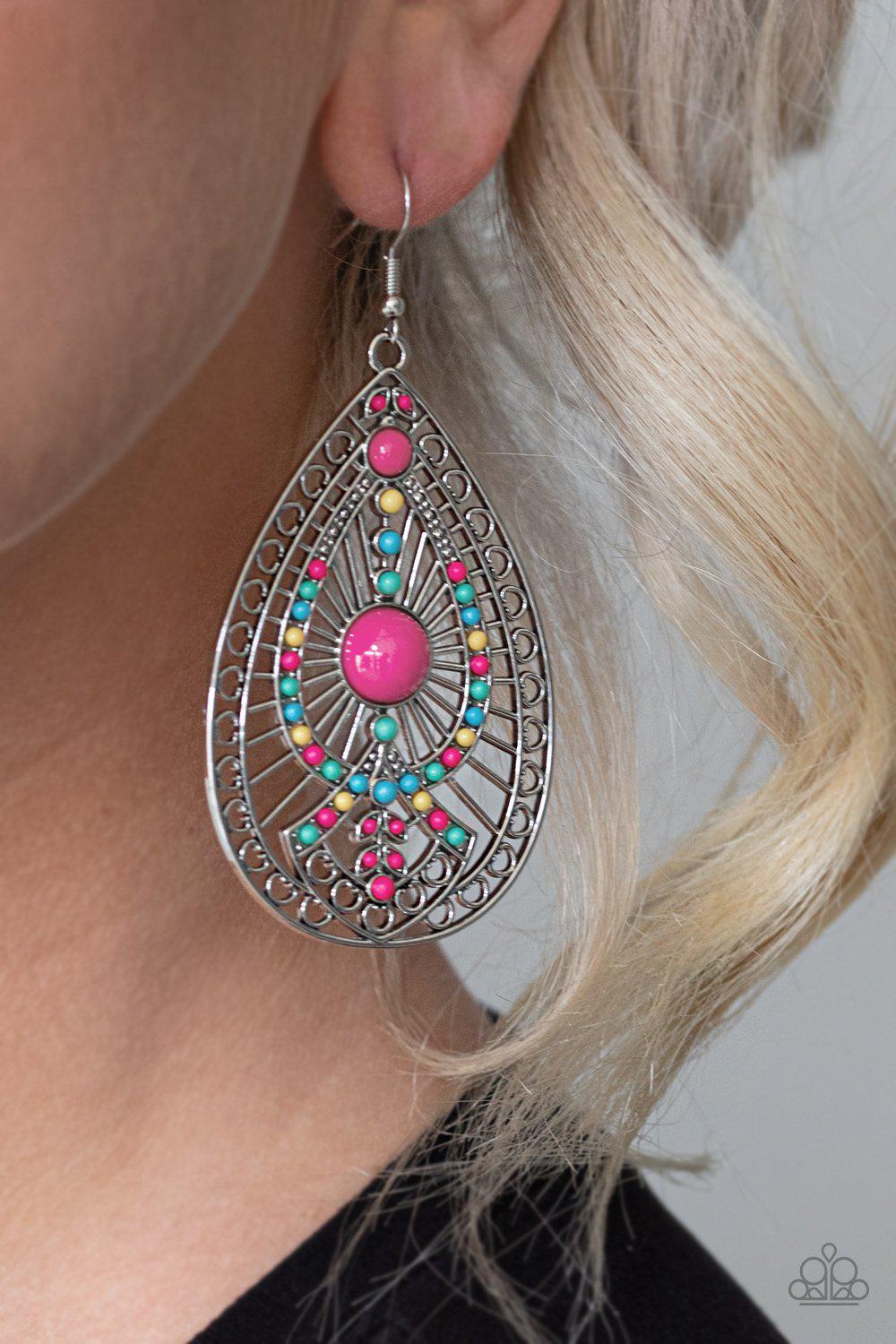 Just Dropping By Multi-color Pink Teardrop Earrings - Paparazzi Accessories- lightbox - CarasShop.com - Paparazzi Jewelry by Cara Jewels