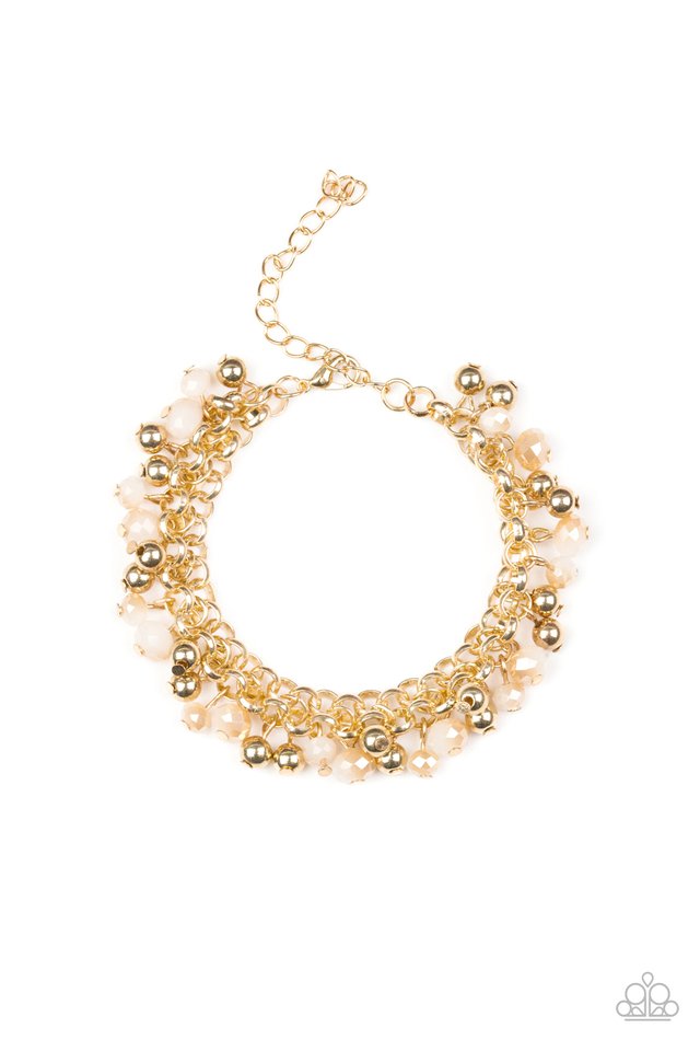 Just for the Fund of It Gold and White Bracelet - Paparazzi Accessories- lightbox - CarasShop.com - Paparazzi Jewelry by Cara Jewels