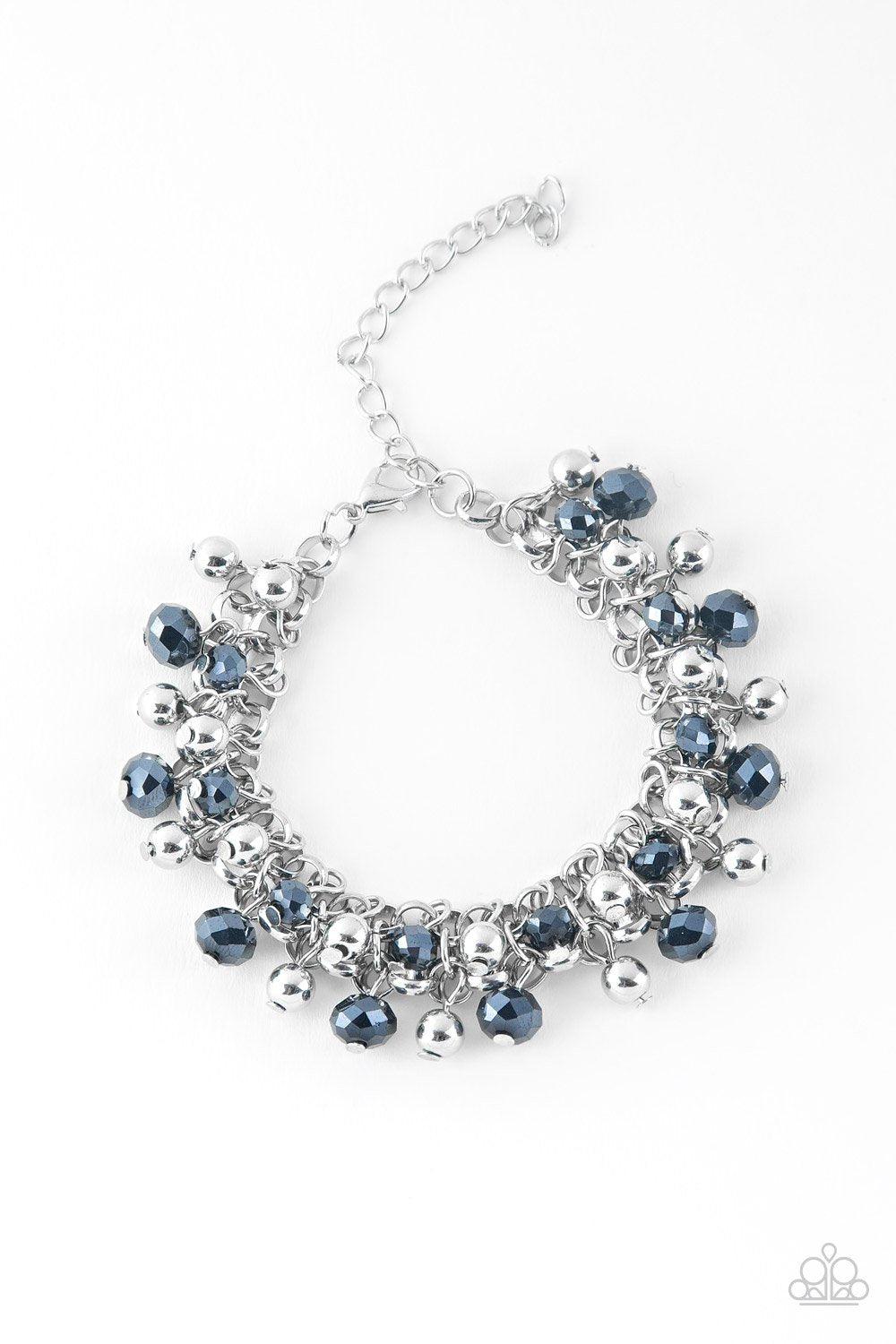Just For The Fund Of It Metallic Blue and Silver Bracelet - Paparazzi Accessories- on model - CarasShop.com - Paparazzi Jewelry by Cara Jewels