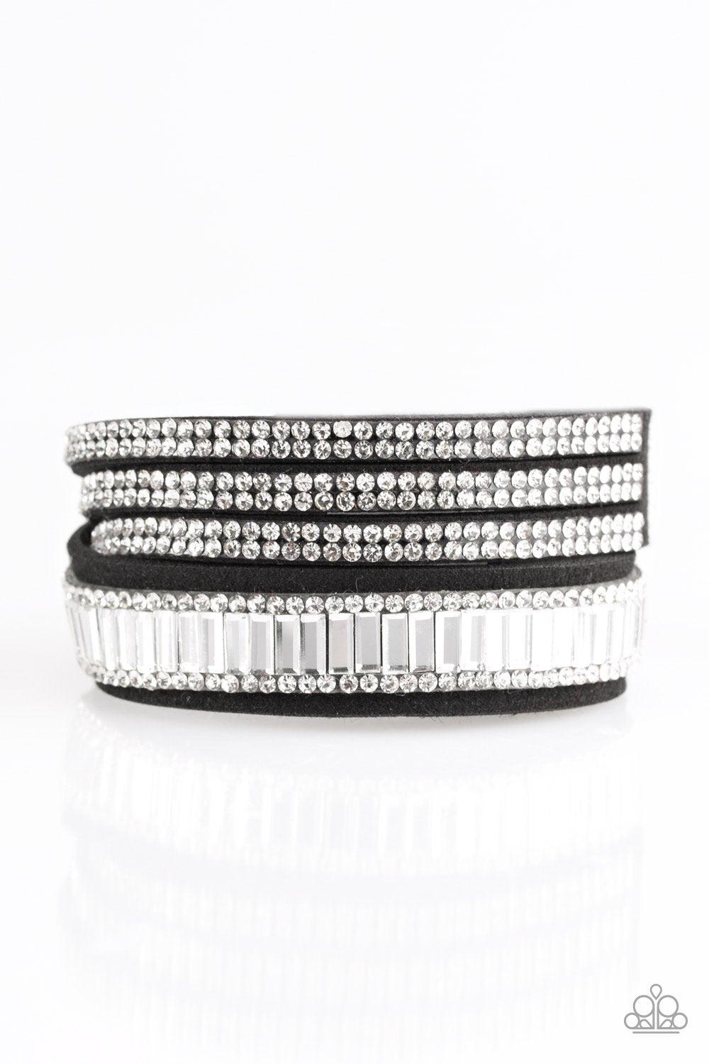 Just In Showtime Black and White Double-wrap Snap Bracelet - Paparazzi Accessories- lightbox - CarasShop.com - Paparazzi Jewelry by Cara Jewels
