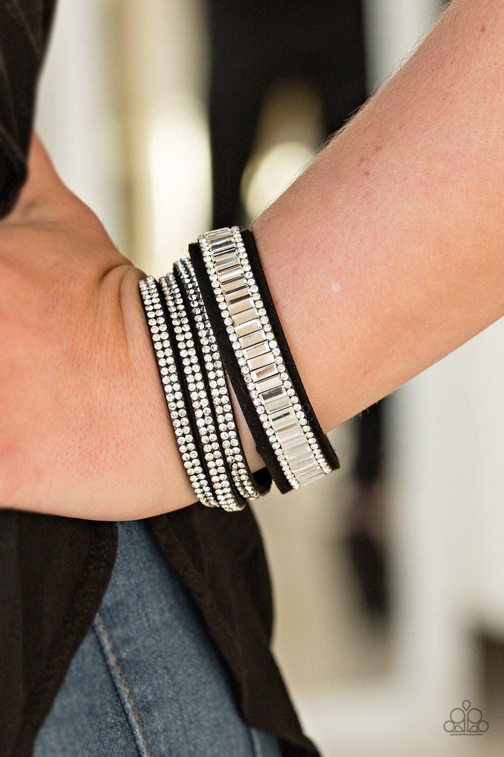 Just In Showtime Black and White Double-wrap Snap Bracelet - Paparazzi Accessories- lightbox - CarasShop.com - Paparazzi Jewelry by Cara Jewels