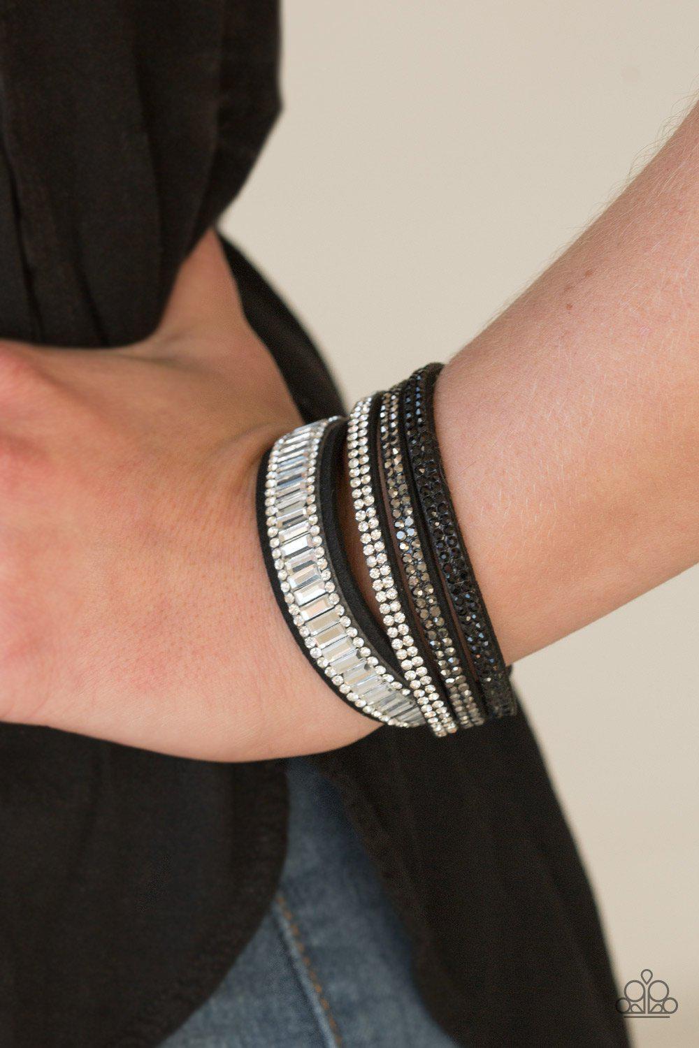 Just In Showtime Black, White and Hematite Multi Double-wrap Snap Bracelet - Paparazzi Accessories- lightbox - CarasShop.com - Paparazzi Jewelry by Cara Jewels