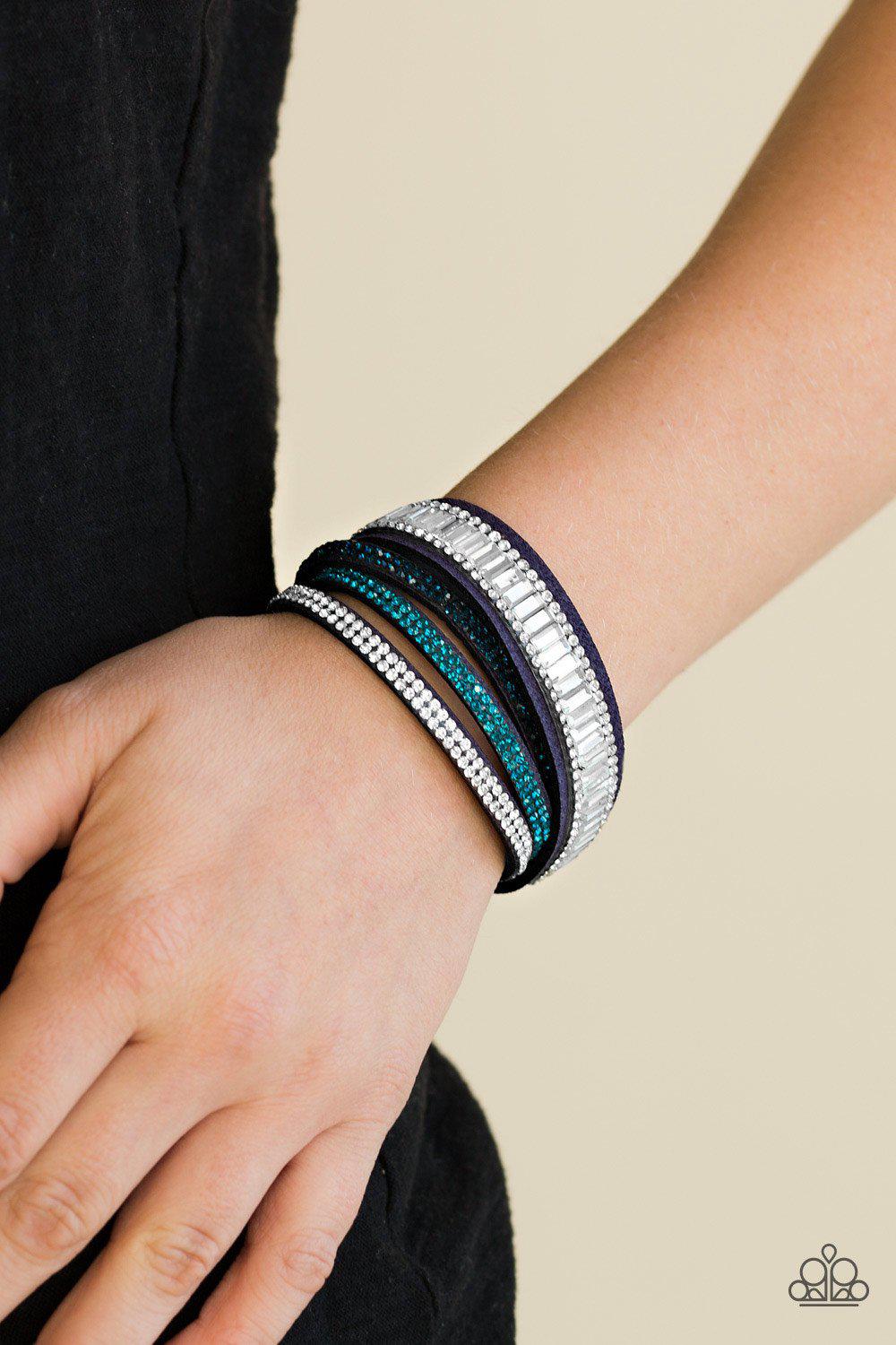 Just In Showtime Blue Double-wrap Snap Bracelet - Paparazzi Accessories- lightbox - CarasShop.com - Paparazzi Jewelry by Cara Jewels