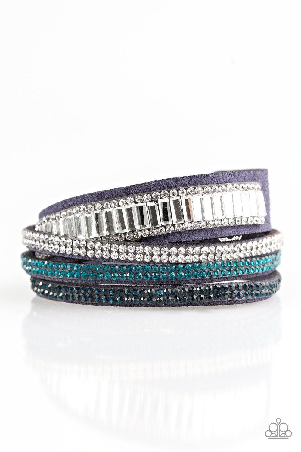 Just In Showtime Blue Double-wrap Snap Bracelet - Paparazzi Accessories- on model - CarasShop.com - Paparazzi Jewelry by Cara Jewels