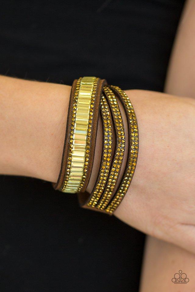 Just In Showtime Brass Double-wrap Snap Bracelet - Paparazzi Accessories- lightbox - CarasShop.com - Paparazzi Jewelry by Cara Jewels