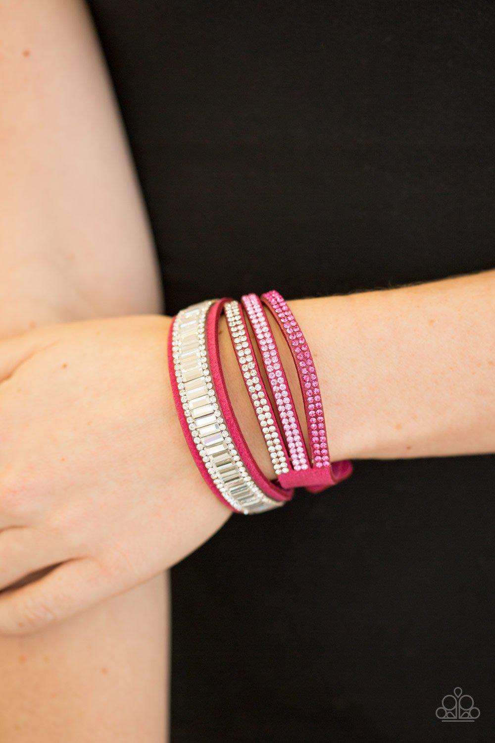 Just In Showtime Hot Pink Double-wrap Snap Bracelet - Paparazzi Accessories- lightbox - CarasShop.com - Paparazzi Jewelry by Cara Jewels