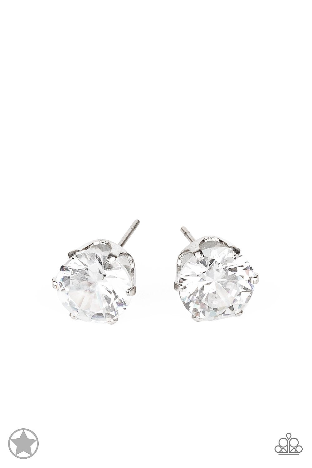 Just in Timeless White Rhinestone and Silver Post Earrings - Paparazzi Accessories- lightbox - CarasShop.com - Paparazzi Jewelry by Cara Jewels