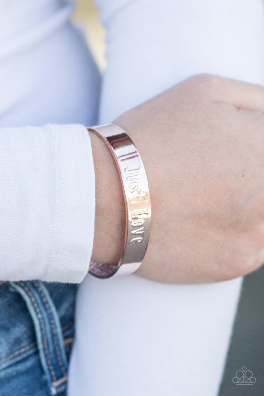 Just Love Rose Gold Cuff Bracelet - Paparazzi Accessories- lightbox - CarasShop.com - Paparazzi Jewelry by Cara Jewels