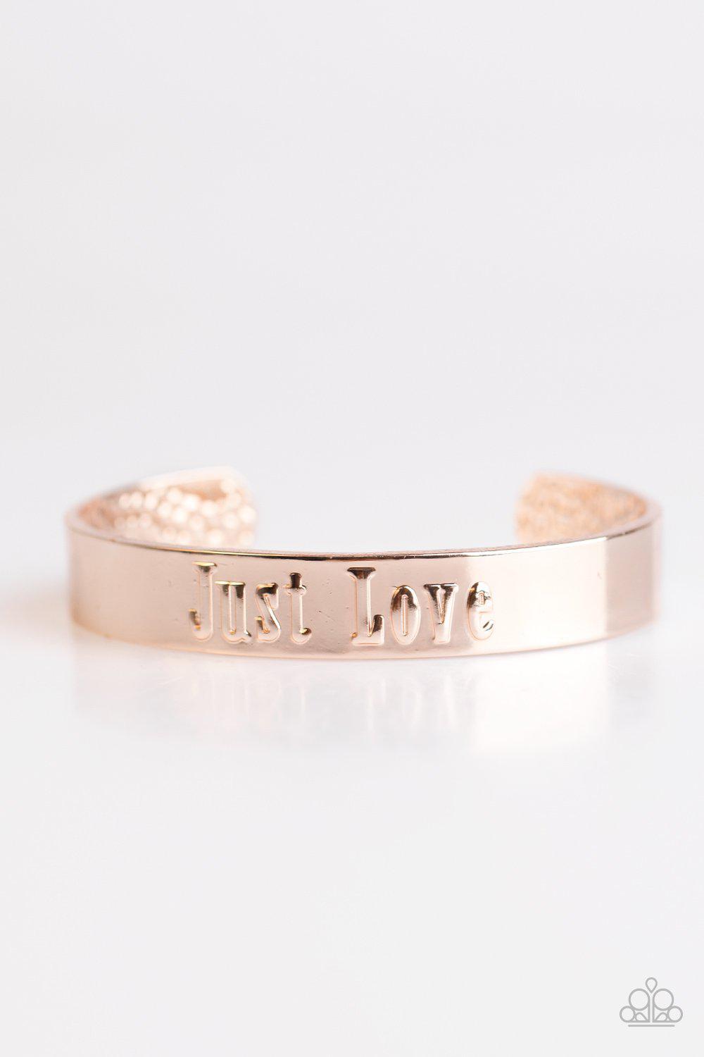 Just Love Rose Gold Cuff Bracelet - Paparazzi Accessories- on model - CarasShop.com - Paparazzi Jewelry by Cara Jewels