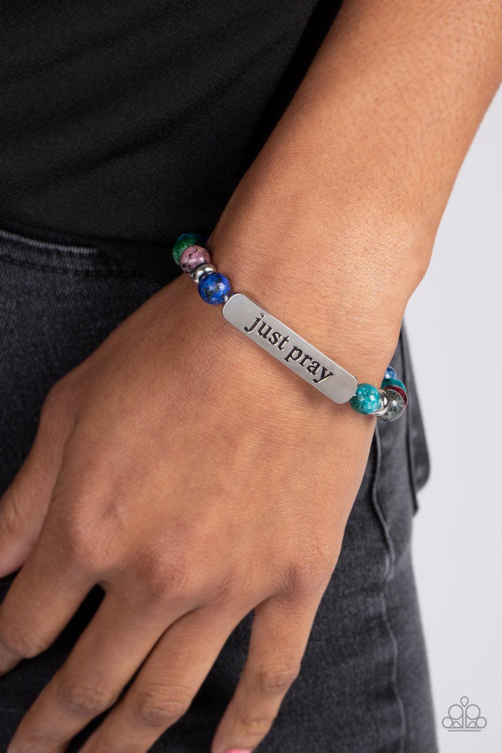 Just Pray Multi Stone Inspirational Bracelet - Paparazzi Accessories- on model - CarasShop.com - Paparazzi Jewelry by Cara Jewels