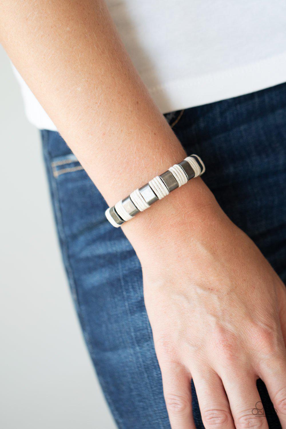 Just Ride Gunmetal and Black Leather Wrap Snap Bracelet - Paparazzi Accessories- lightbox - CarasShop.com - Paparazzi Jewelry by Cara Jewels