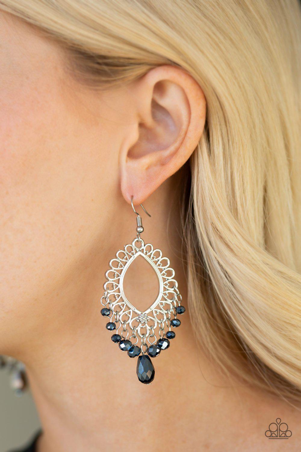 Just Say NOIR Blue and Silver Earrings - Paparazzi Accessories- lightbox - CarasShop.com - Paparazzi Jewelry by Cara Jewels