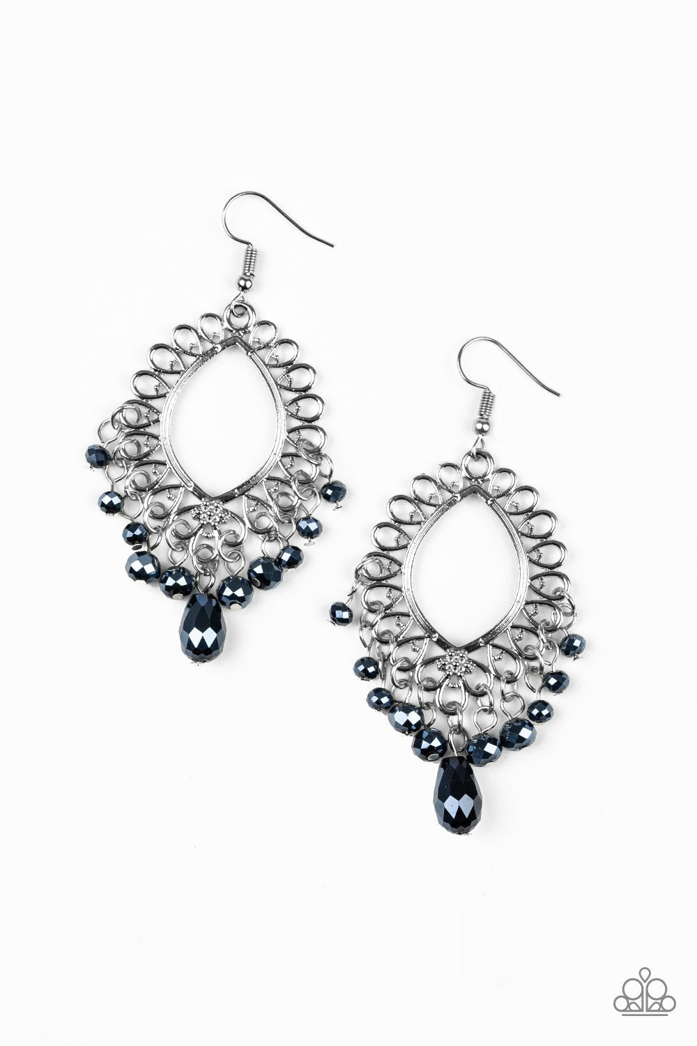 Just Say NOIR Blue and Silver Earrings - Paparazzi Accessories- on model - CarasShop.com - Paparazzi Jewelry by Cara Jewels