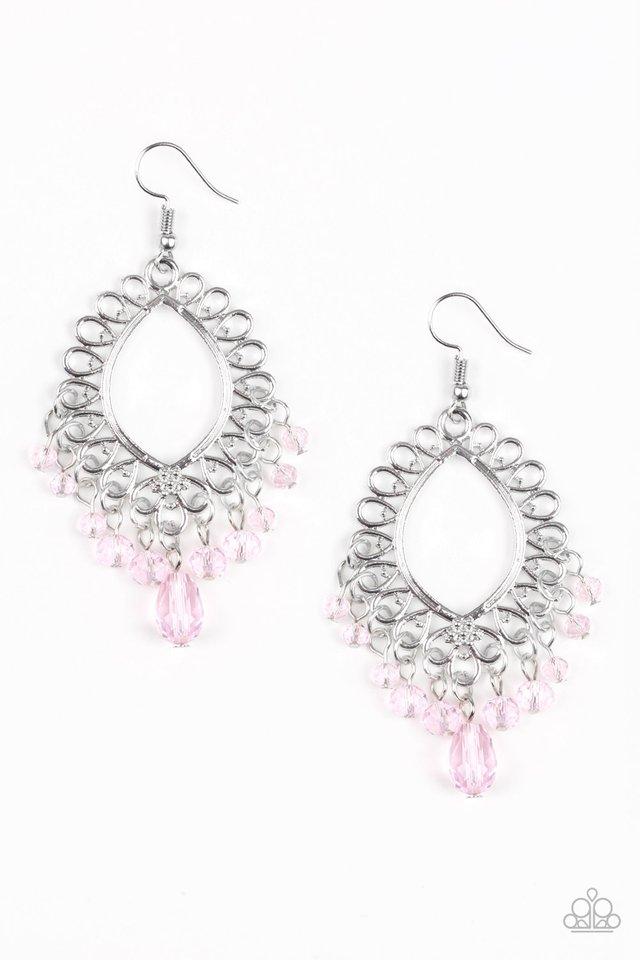 Just Say NOIR Pink and Silver Earrings - Paparazzi Accessories- on model - CarasShop.com - Paparazzi Jewelry by Cara Jewels