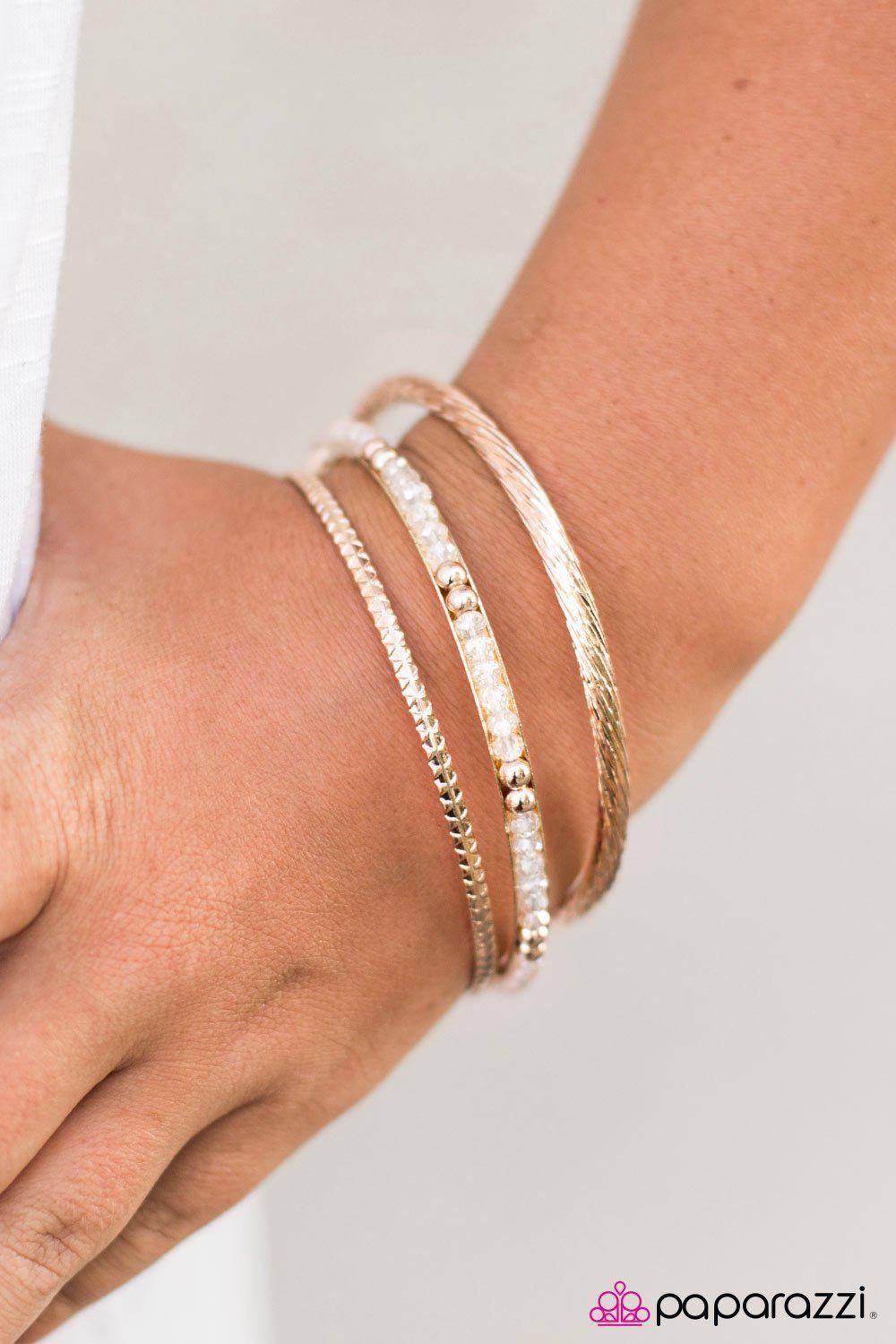 Just Stay GLAM! Gold Bangle Bracelet Set - Paparazzi Accessories- lightbox - CarasShop.com - Paparazzi Jewelry by Cara Jewels