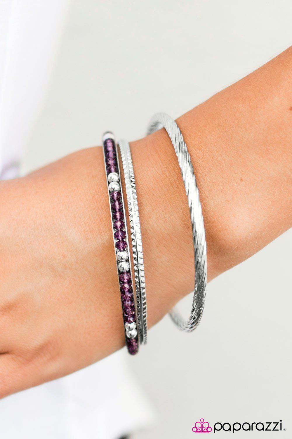 Just Stay GLAM! Purple and Silver Bangle Bracelet Set - Paparazzi Accessories- lightbox - CarasShop.com - Paparazzi Jewelry by Cara Jewels