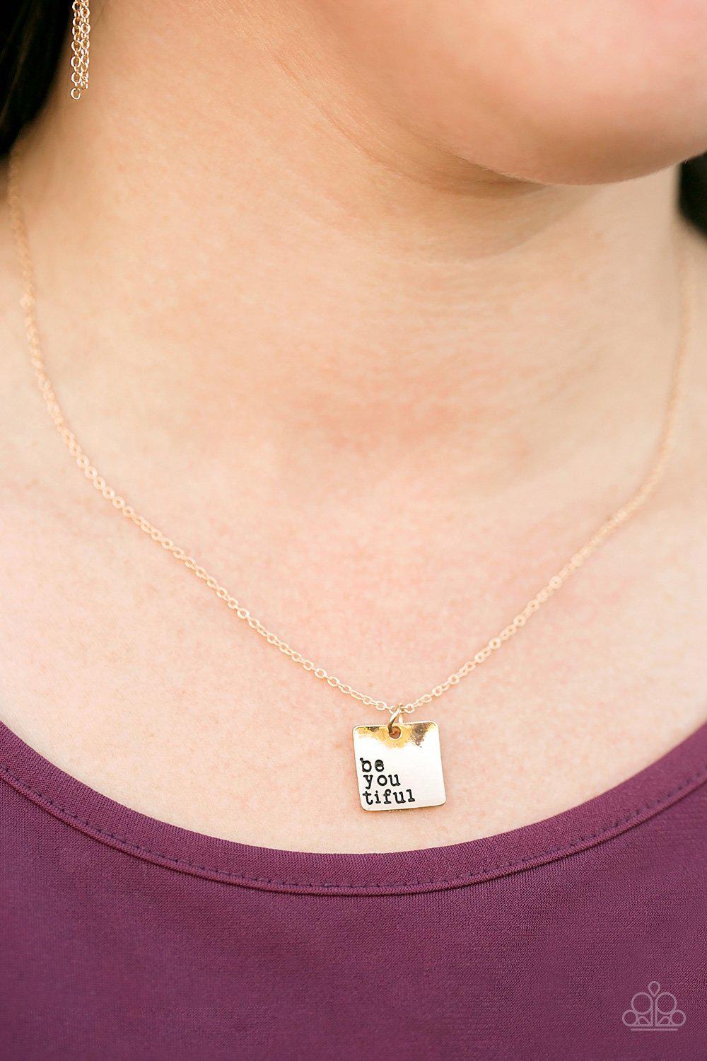 Just The Way You Are Gold Inspirational Necklace - Paparazzi Accessories- on model - CarasShop.com - Paparazzi Jewelry by Cara Jewels