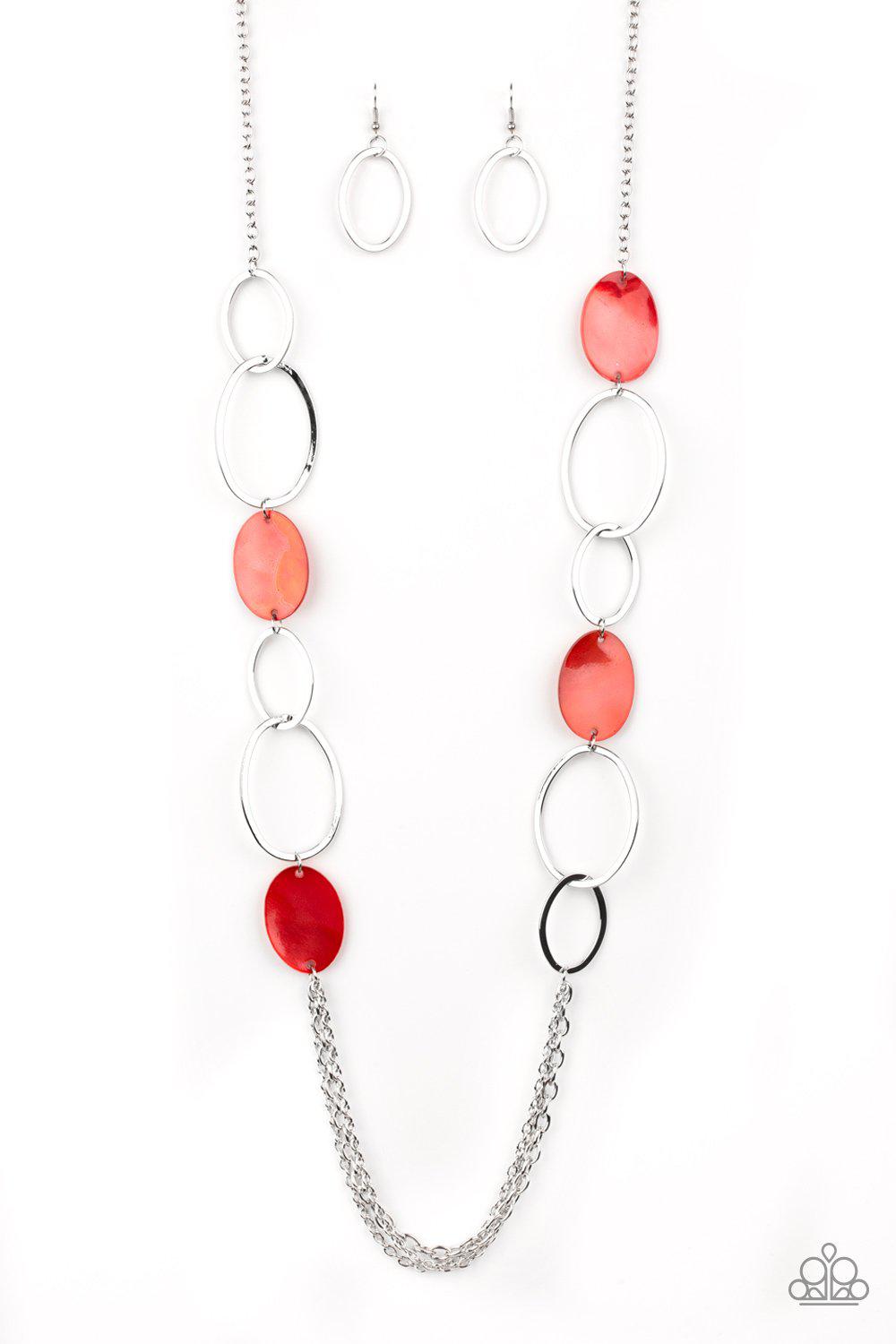 Kaleidoscope Coasts Red and Silver Necklace - Paparazzi Accessories- lightbox - CarasShop.com - Paparazzi Jewelry by Cara Jewels