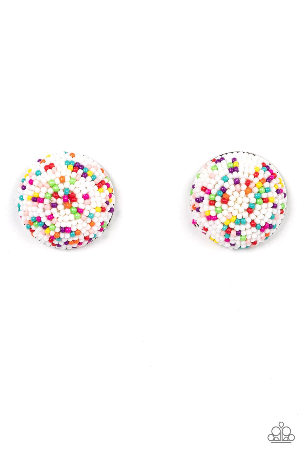 Kaleidoscope Sky White Seed Bead Post Earrings - Paparazzi Accessories- lightbox - CarasShop.com - Paparazzi Jewelry by Cara Jewels