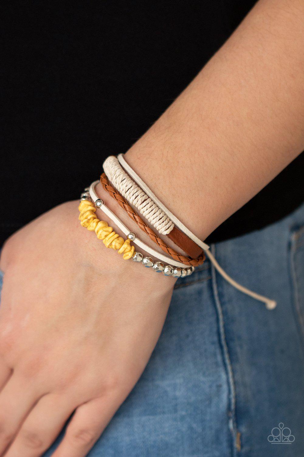 Keep At ROAM Temperature Yellow and Brown Urban Knot Bracelet - Paparazzi Accessories- lightbox - CarasShop.com - Paparazzi Jewelry by Cara Jewels