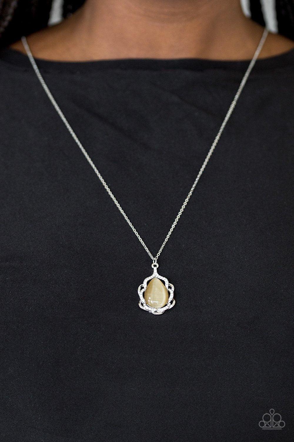 Keep It On The Down Glow Brown Moonstone Necklace - Paparazzi Accessories- lightbox - CarasShop.com - Paparazzi Jewelry by Cara Jewels