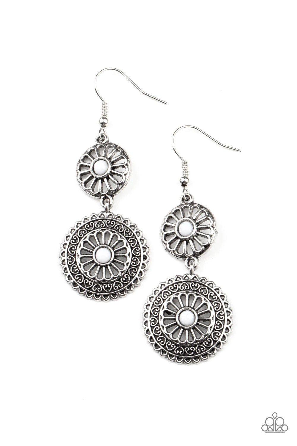 Keep It WHEEL White Earrings - Paparazzi Accessories- lightbox - CarasShop.com - Paparazzi Jewelry by Cara Jewels