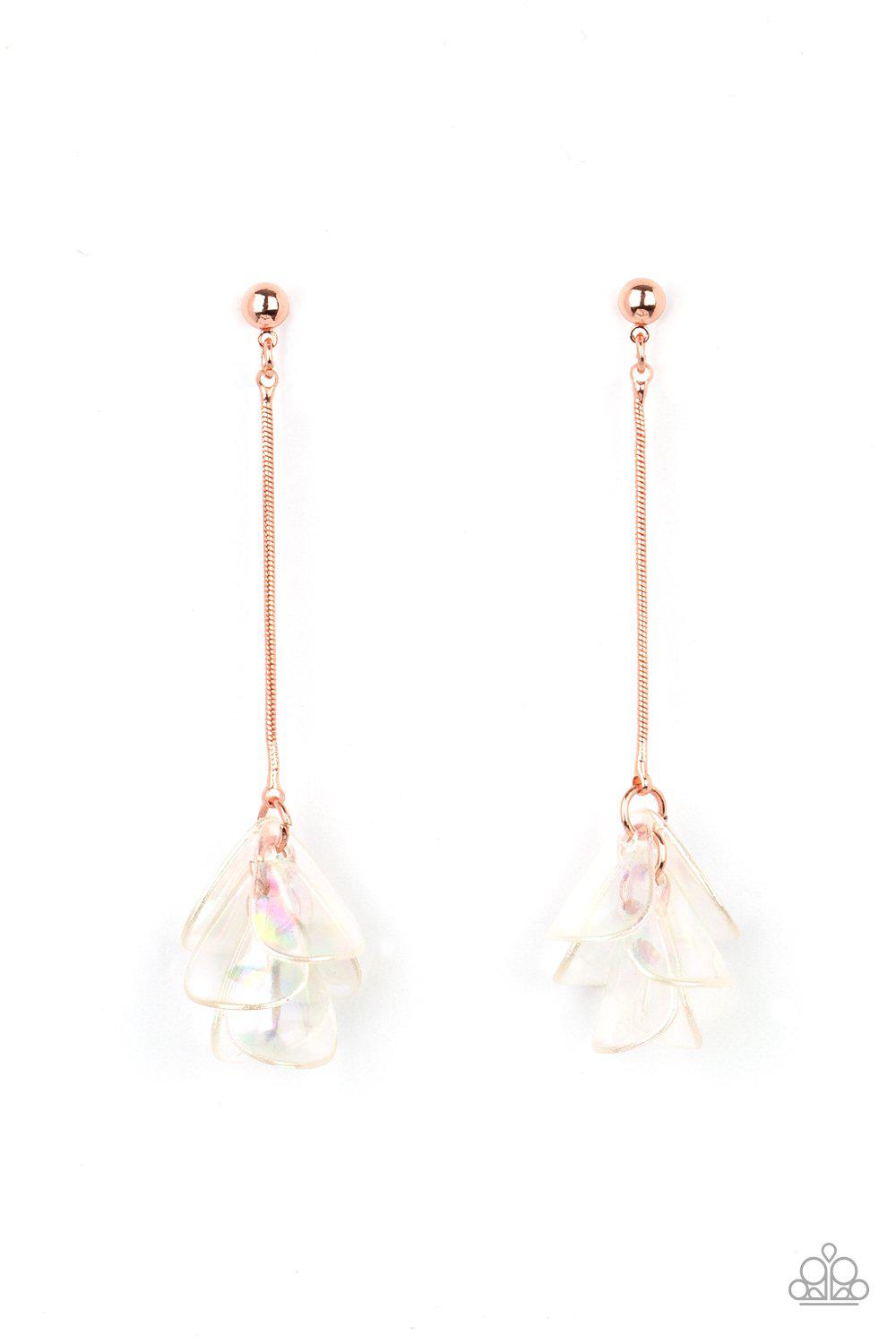 Keep Them In Suspense Copper and Iridescent Acrylic Petal Earrings - Paparazzi Accessories- lightbox - CarasShop.com - Paparazzi Jewelry by Cara Jewels