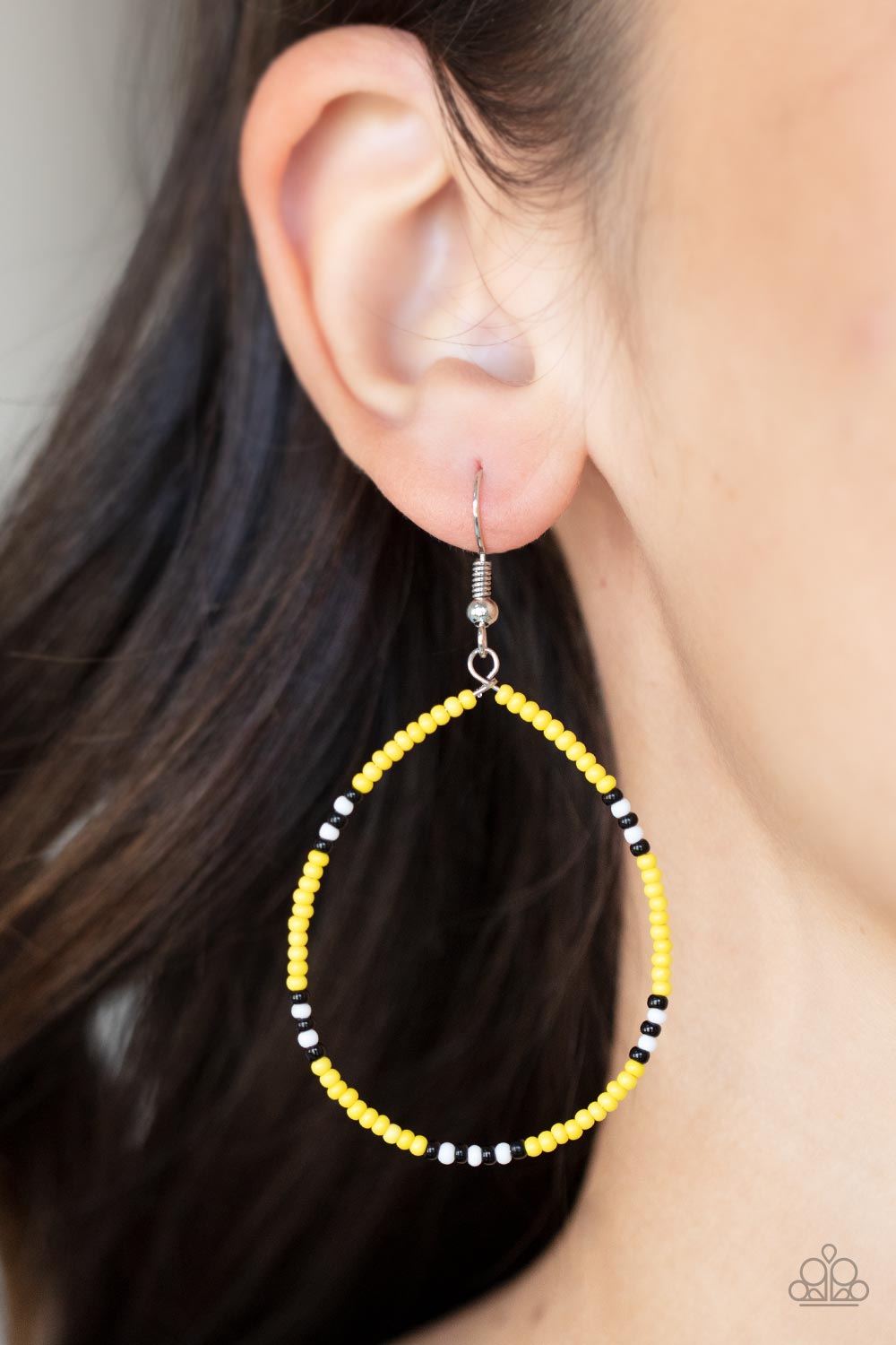 Keep Up The Good BEADWORK Yellow Seed bead Earrings - Paparazzi Accessories- on model - CarasShop.com - Paparazzi Jewelry by Cara Jewels