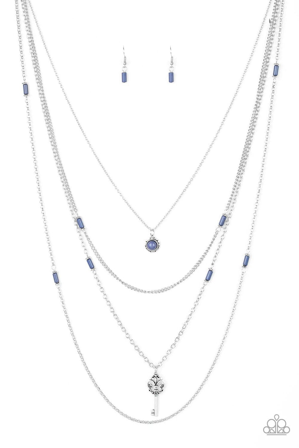 Key Keynote Blue Necklace - Paparazzi Accessories- lightbox - CarasShop.com - Paparazzi Jewelry by Cara Jewels