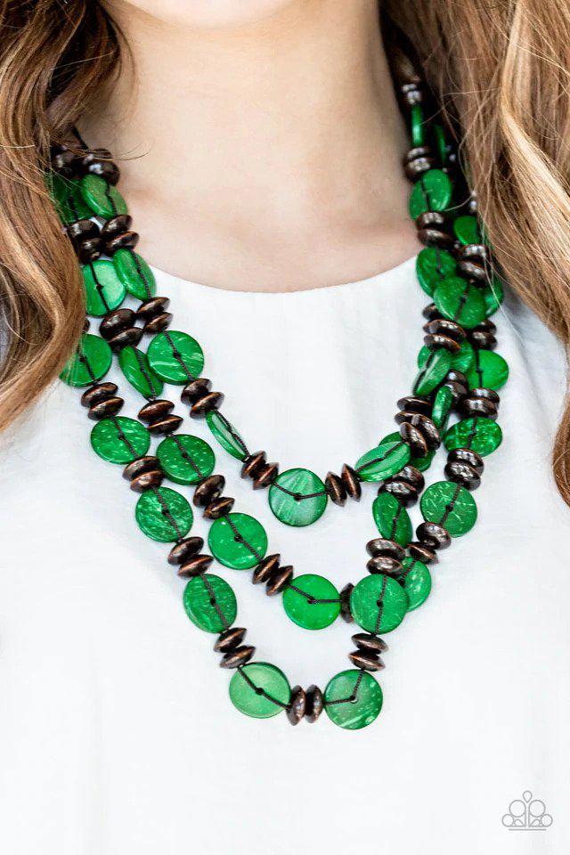 Key West Walkabout Green Necklace - Paparazzi Accessories- on model - CarasShop.com - Paparazzi Jewelry by Cara Jewels